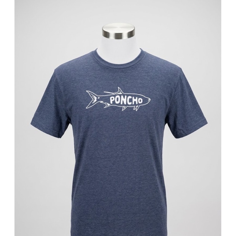 Poncho Mens Graphic Crew Neck Heather Navy Blue Cotton Blend T-Shirt Size XL